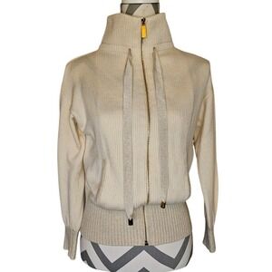 Luisa Spagnoli Muffin Virgin Wool Metallic Ribbed Zip Jacket Cream Gold Medium